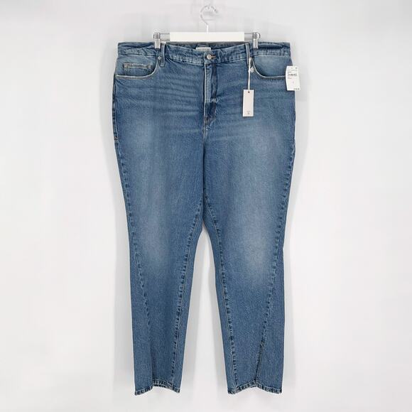 Good American NWT Good Boy Twisted Slit Jeans Women’s Size 18 Blue875 - Picture 2 of 8